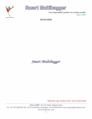 Smart Multibagger - October 29, 2020 Smart Multibagger Cover - October 29, 2020 Edition