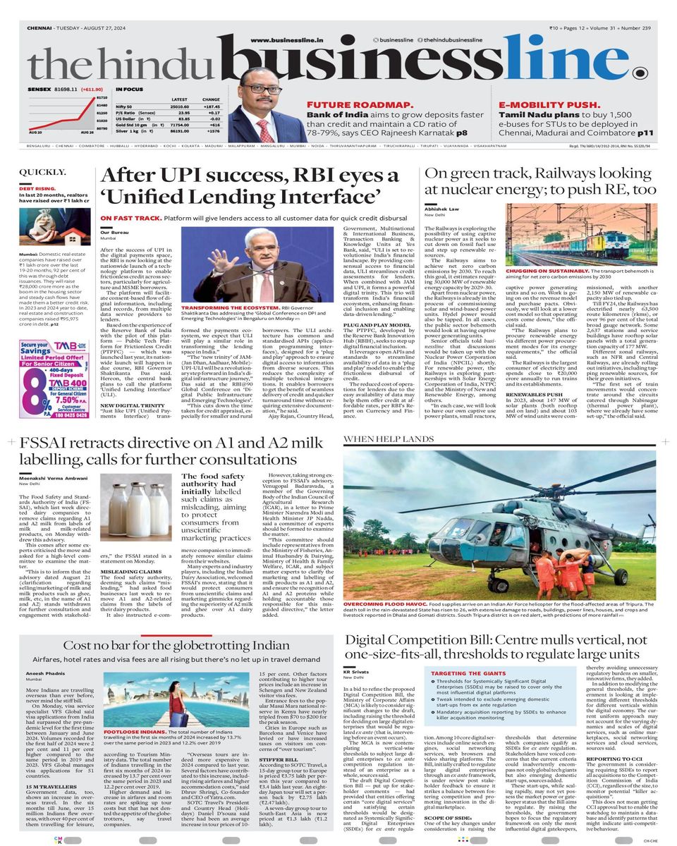 Get digital access to The Hindu Business Line - August 27, 2024 issue ...