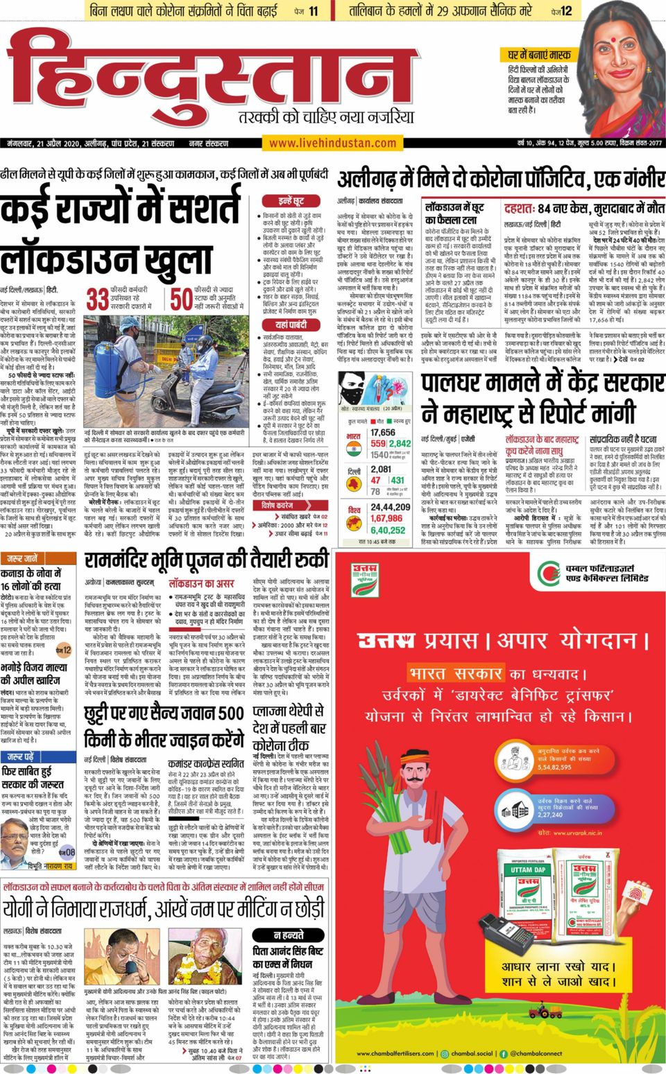 Hindustan Times Hindi AligarhApril 21, 2020 Newspaper