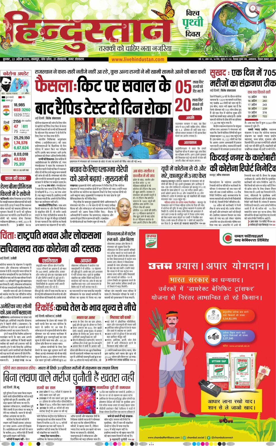 Hindustan Times Hindi KanpurApril 22, 2020 Newspaper