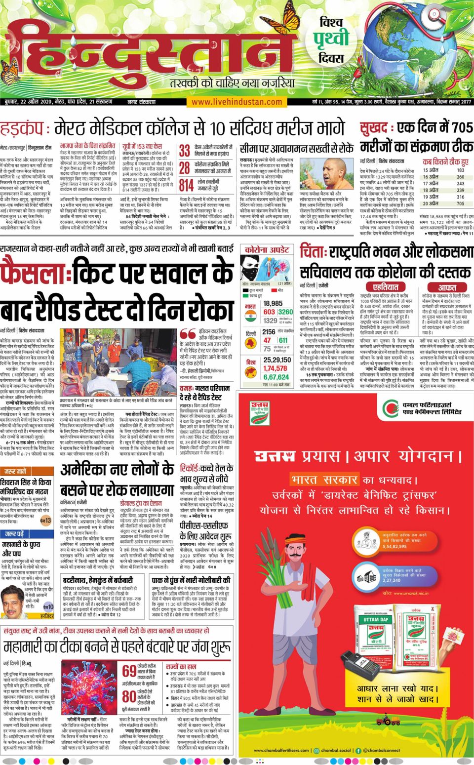Hindustan Times Hindi MeerutApril 22, 2020 Newspaper