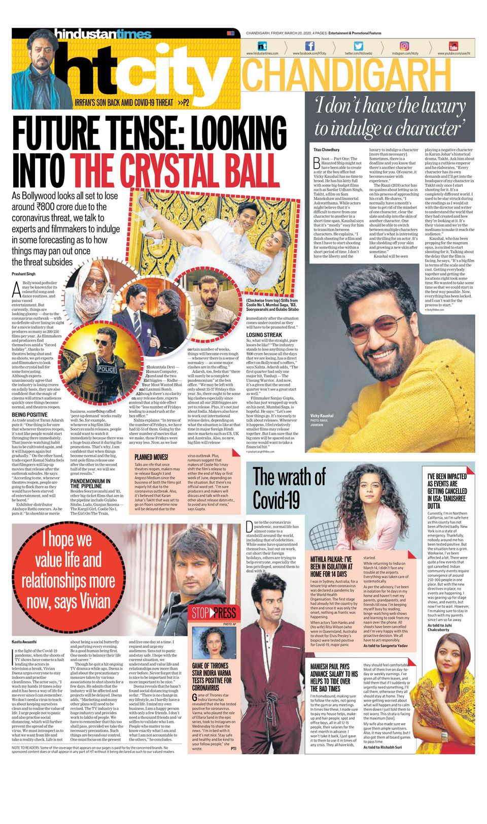 Hindustan Times ChandigarhMarch 20, 2020 Newspaper