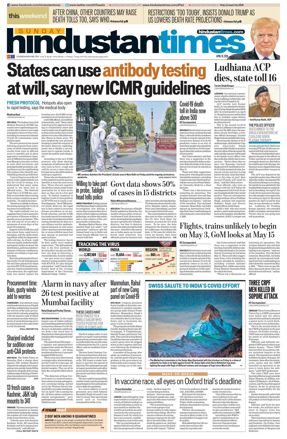 Hindustan Times ChandigarhApril 19, 2020 Newspaper