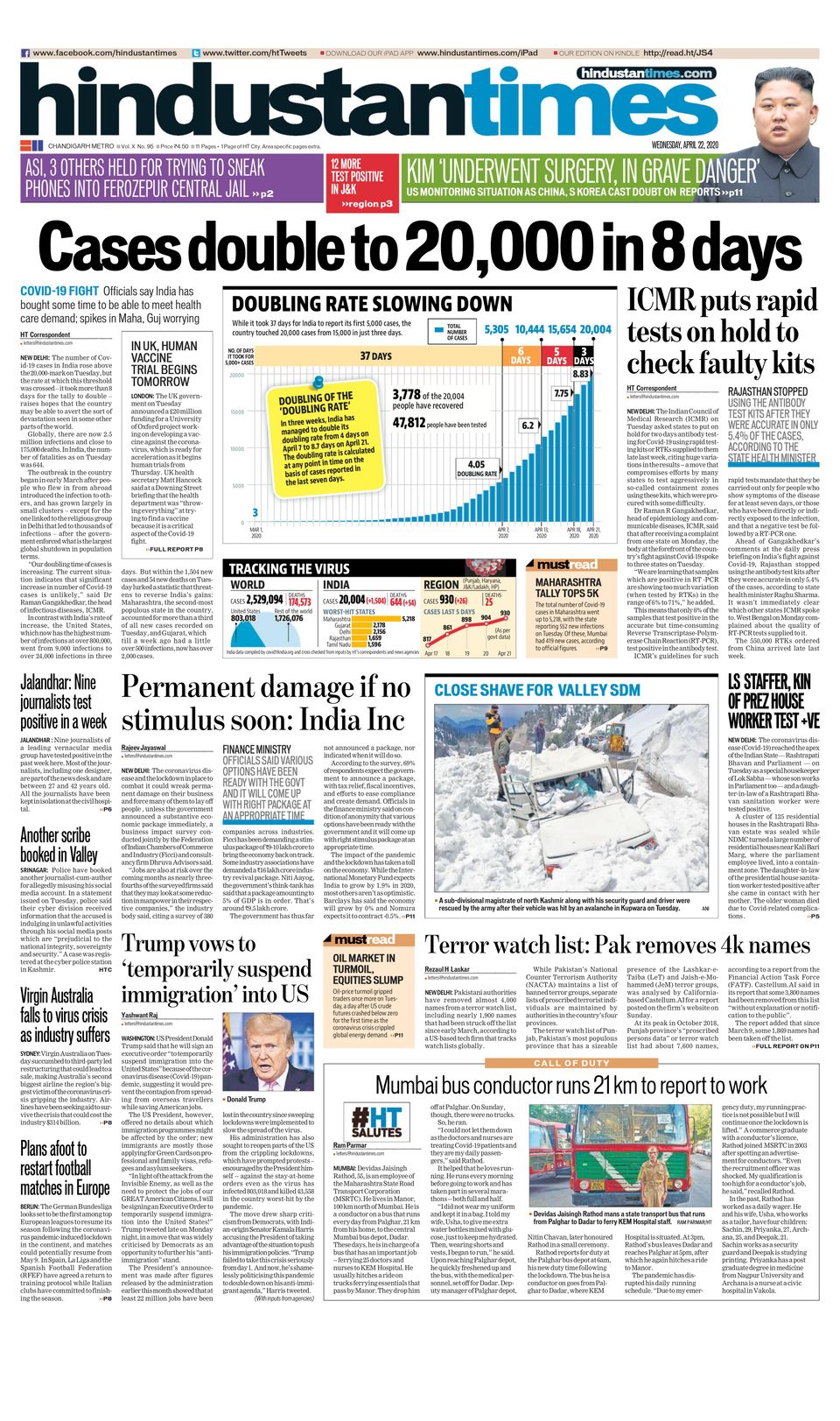 Hindustan Times ChandigarhApril 22, 2020 Newspaper