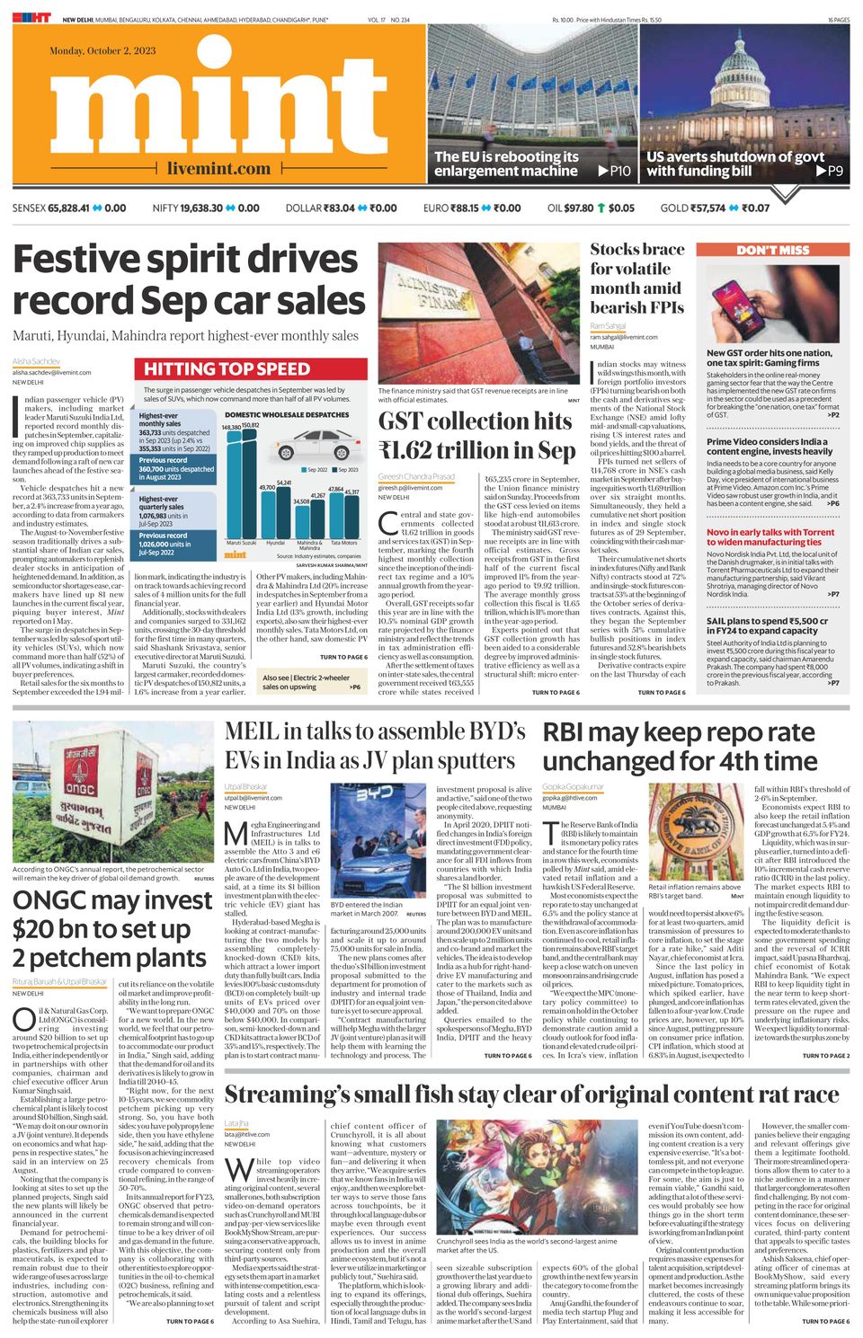 Mint New DelhiOctober 02, 2023 Newspaper Get your Digital Subscription