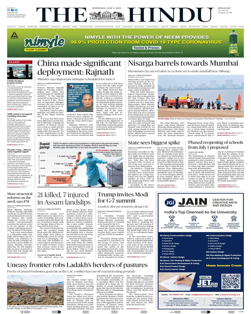 The Hindu BangaloreJune 3, 2020 Newspaper Get your Digital Subscription
