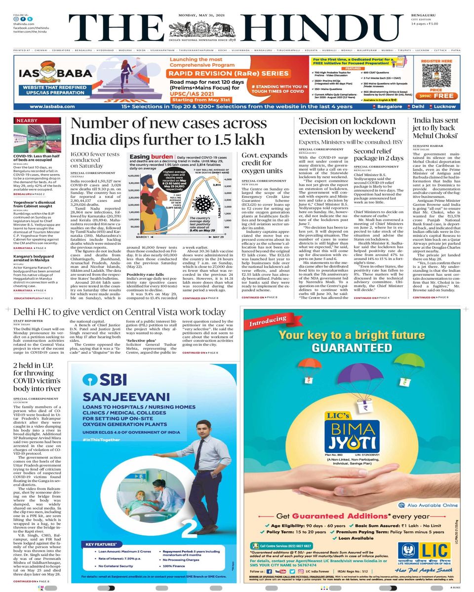 The Hindu BangaloreMay 31, 2021 Newspaper Get your Digital Subscription