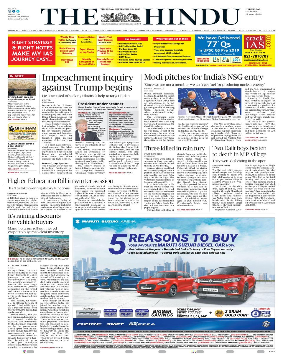The Hindu HyderabadSeptember 26, 2019 Newspaper