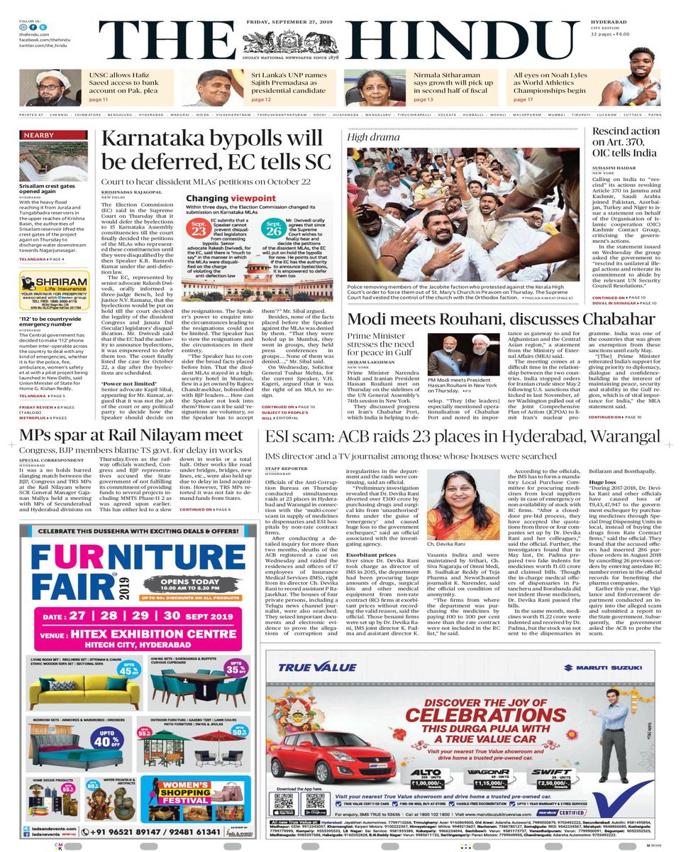 The Hindu HyderabadSeptember 27, 2019 Newspaper