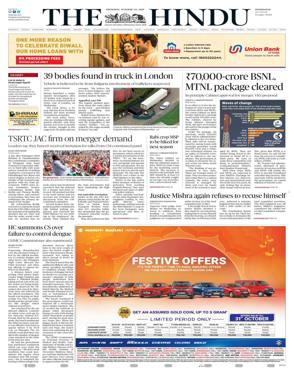 The Hindu HyderabadOctober 24, 2019 Newspaper