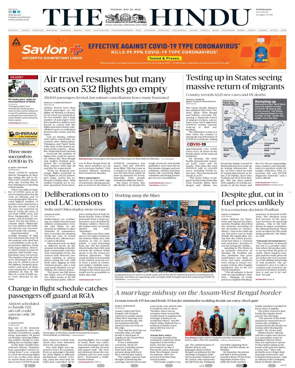 The Hindu HyderabadMay 26, 2020 Newspaper Get your Digital Subscription