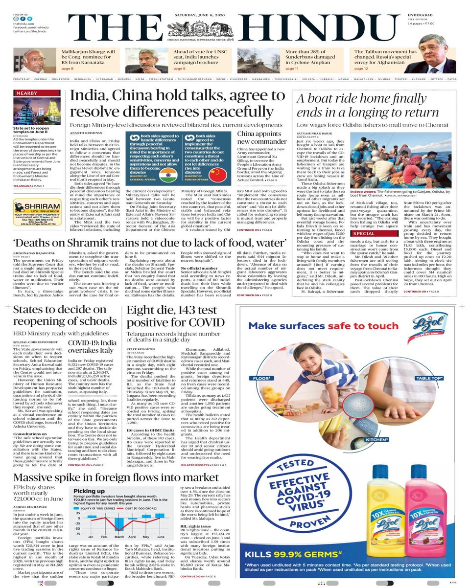 The Hindu HyderabadJune 6, 2020 Newspaper Get your Digital Subscription
