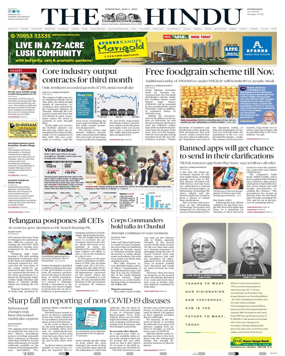 The Hindu HyderabadJuly 1, 2020 Newspaper Get your Digital Subscription