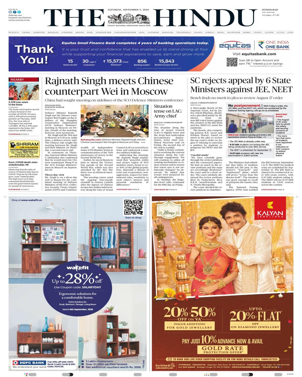 The Hindu HyderabadSeptember 05, 2020 Newspaper