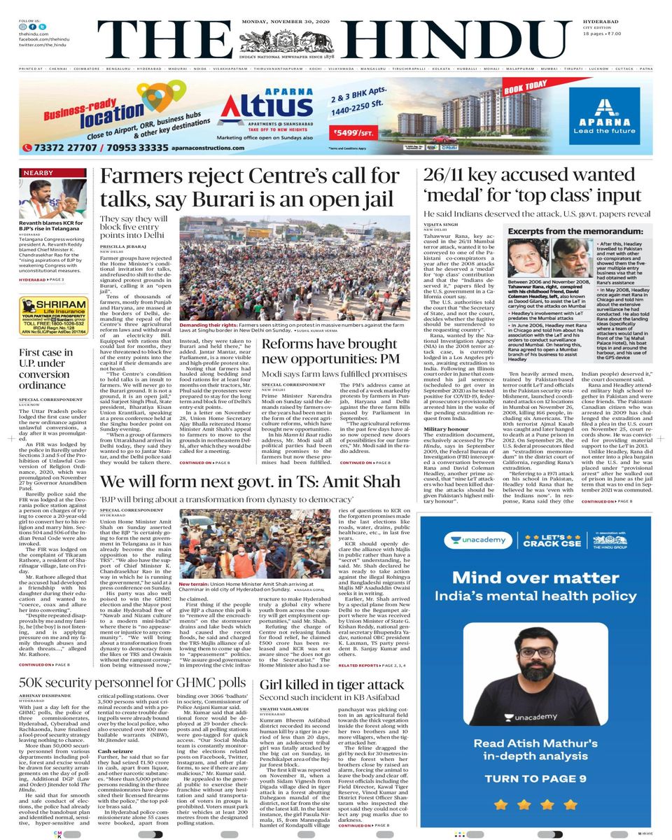 The Hindu HyderabadNovember 30, 2020 Newspaper