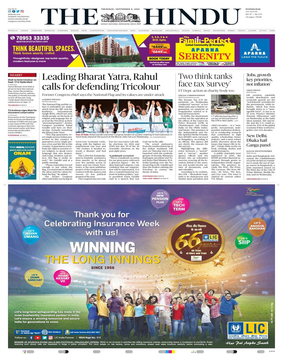 The Hindu HyderabadSeptember 08, 2022 Newspaper