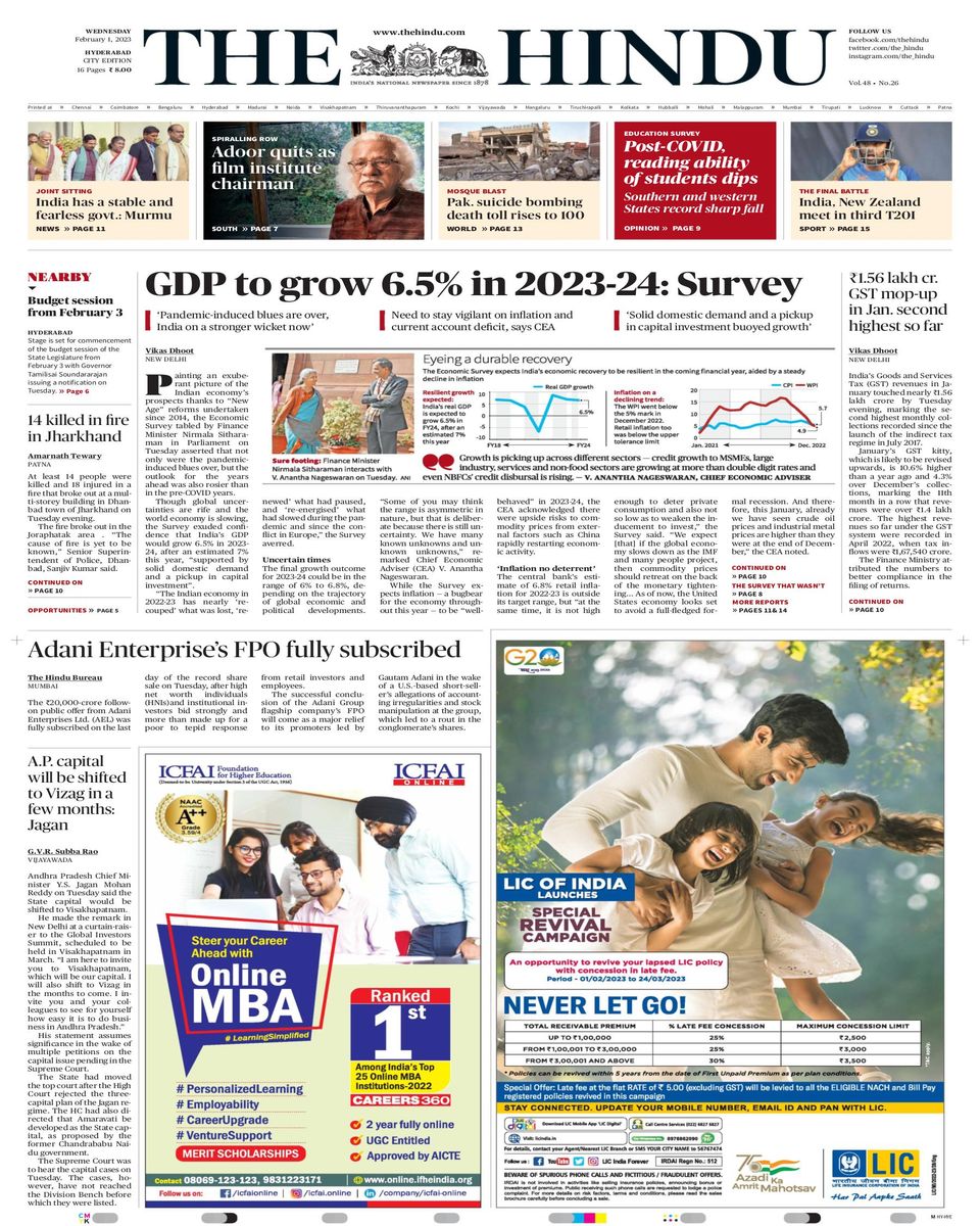 The Hindu HyderabadFebruary 01, 2023 Newspaper