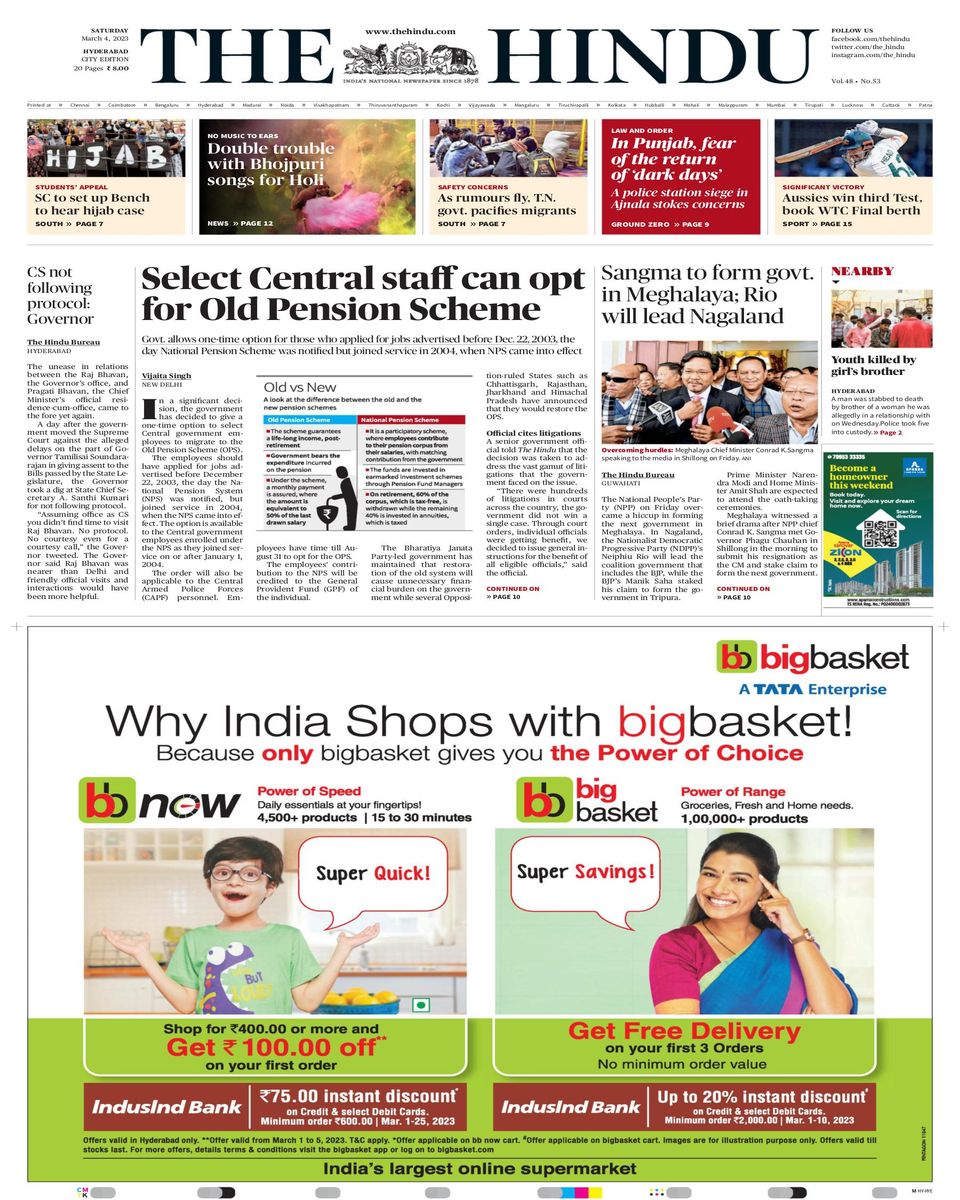 The Hindu HyderabadMarch 04, 2023 Newspaper Get your Digital