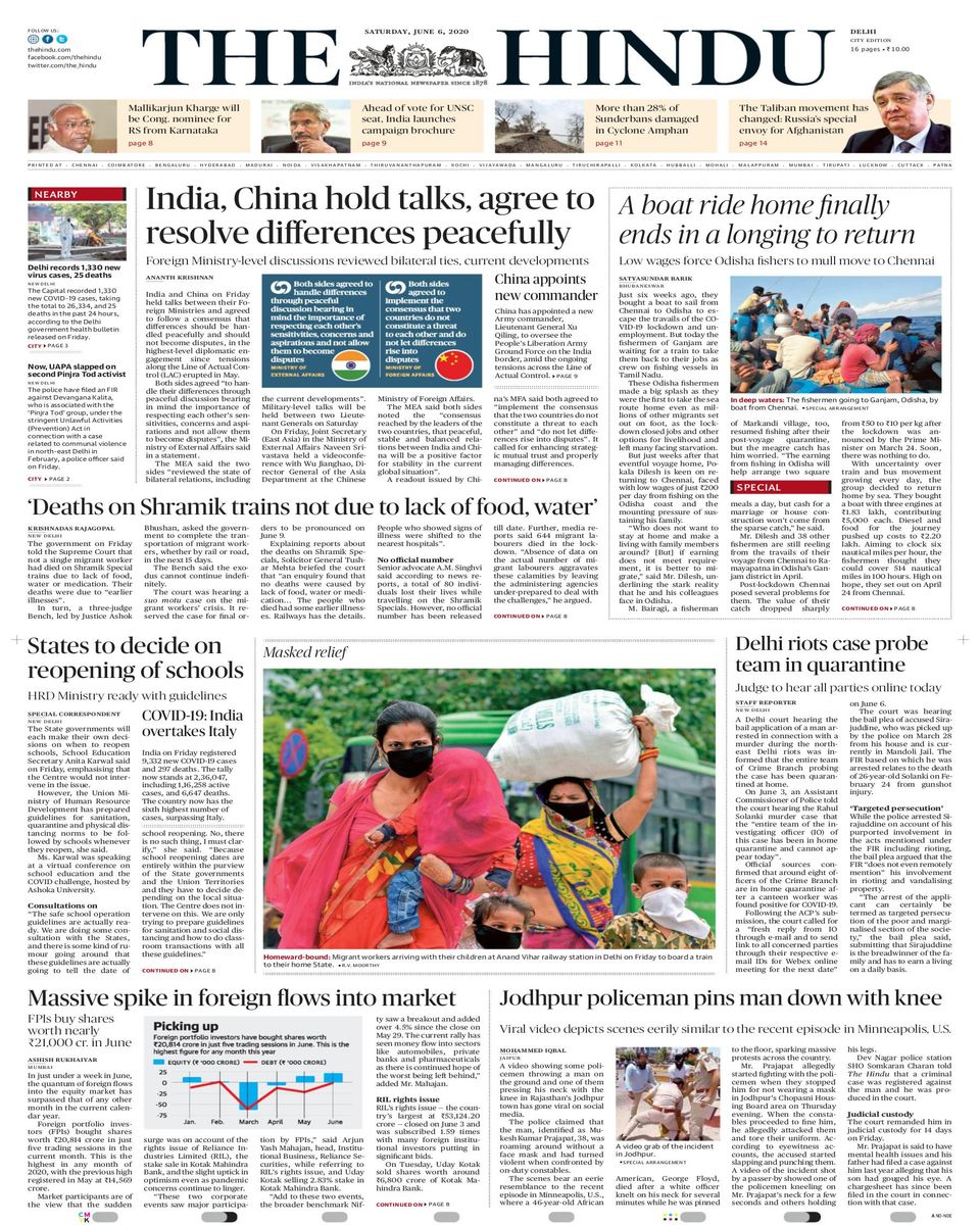 The Hindu DelhiJune 6, 2020 Newspaper Get your Digital Subscription