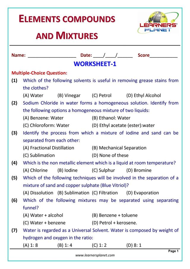 Grade-9-Science-Olympiad - Elements, Compound and Mixtures