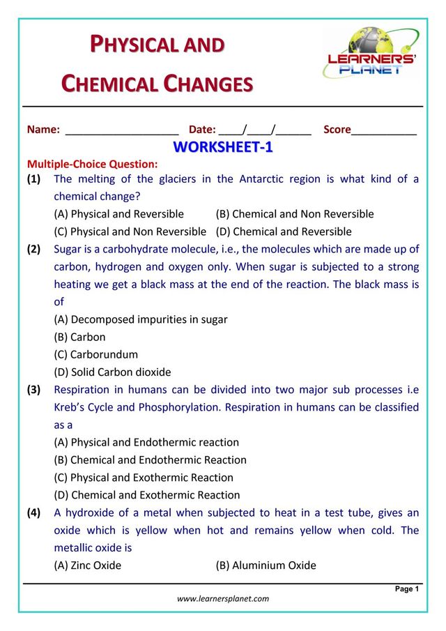Grade-9-Science-Olympiad - Physical and Chemical Changes