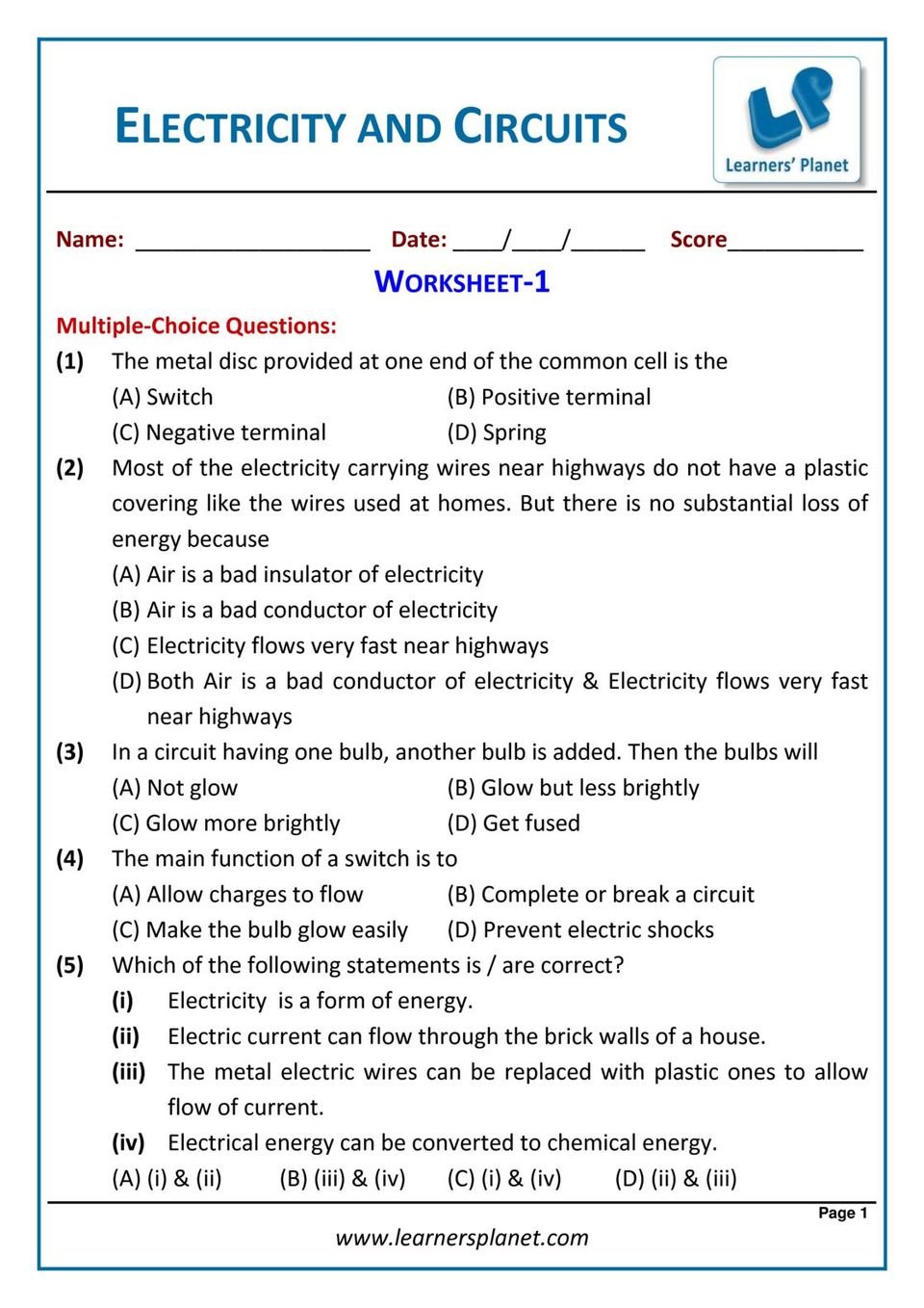 grade 6 science olympiad electricity circuits