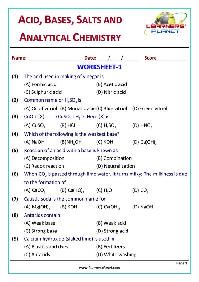 Grade-10-Chemistry-Olympiad: Acid, Bases, Salts and Analytical