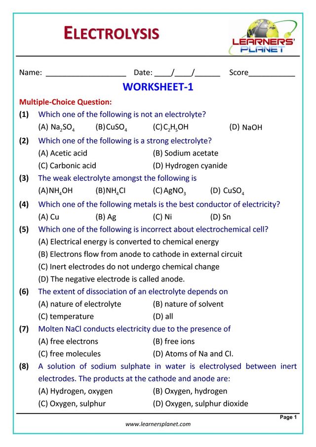 Grade-10-Chemistry-Olympiad: Electrolysis