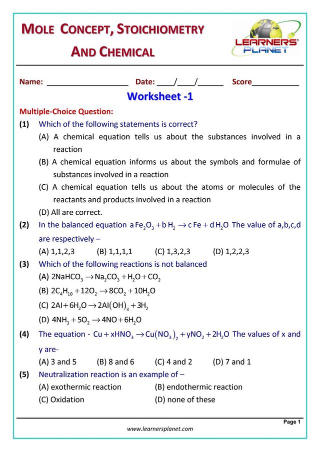 Grade-10-Chemistry-Olympiad: Mole Concepts, Stoichemistry & Chemical