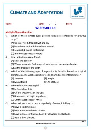 Climate and Adaptation - Worksheet 1 Climate and Adaptation Cover - Worksheet 1 Edition