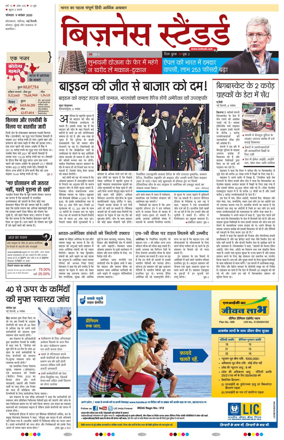 Business Standard HindiNovember 09, 2020 Newspaper