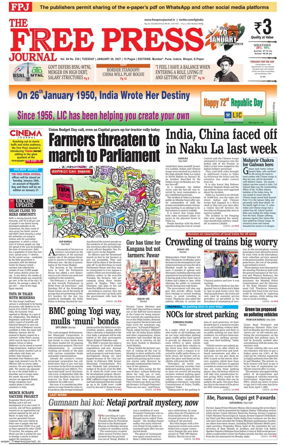 The Free Press Journal Mumbai January 26 2021 Newspaper The Free Press Journal Mumbai January 26 2021 Newspaper