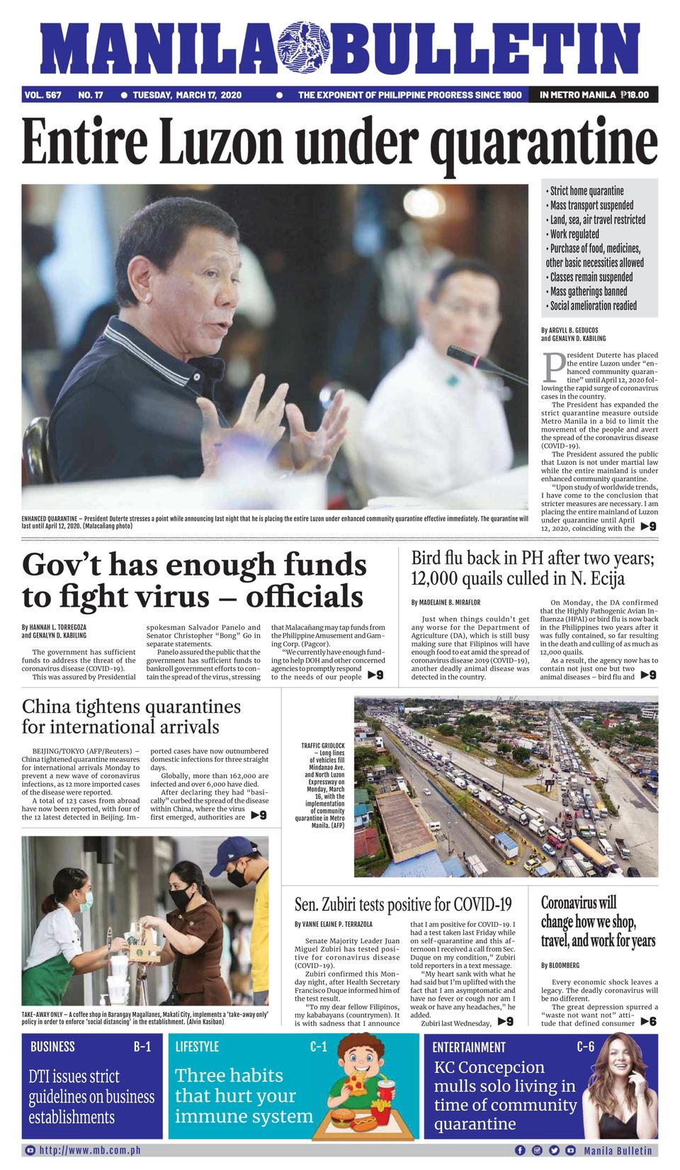 Manila Bulletin-March 17, 2020 Newspaper - Get your Digital Subscription