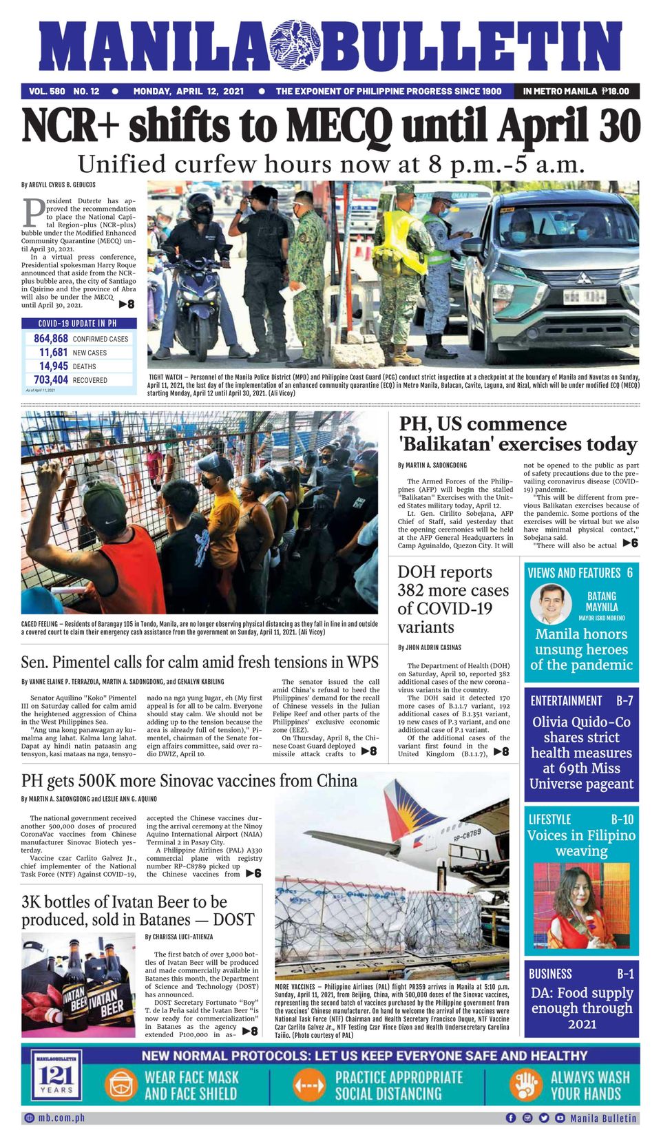 Manila BulletinApril 12, 2021 Newspaper Get your Digital Subscription