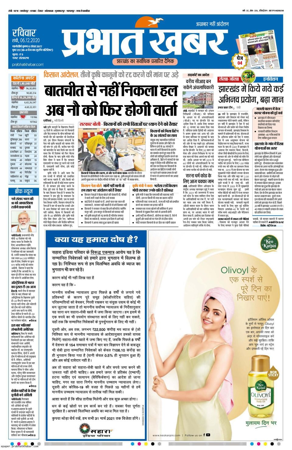 Prabhat Khabar Ranchi-December 06, 2020 Newspaper