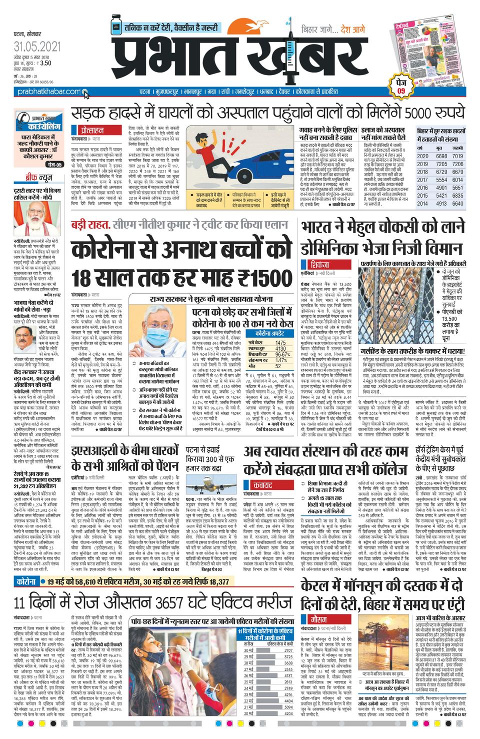 Prabhat Khabar PatnaMay 31, 2021 Newspaper Get your Digital Subscription