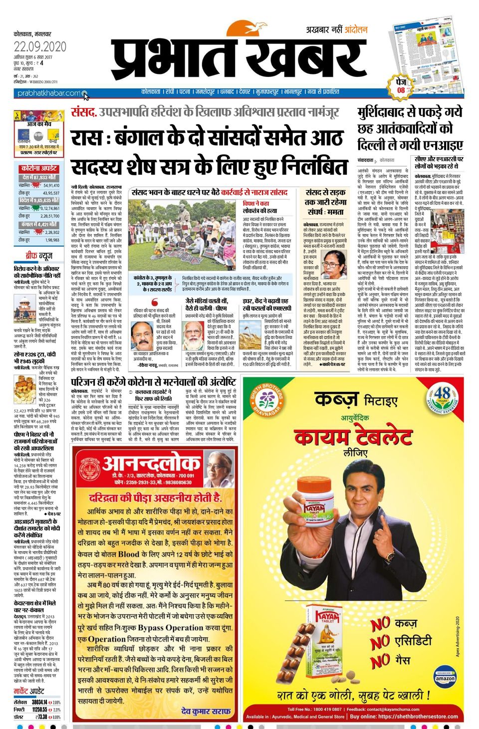 Prabhat Khabar KolkataSeptember 22, 2020 Newspaper