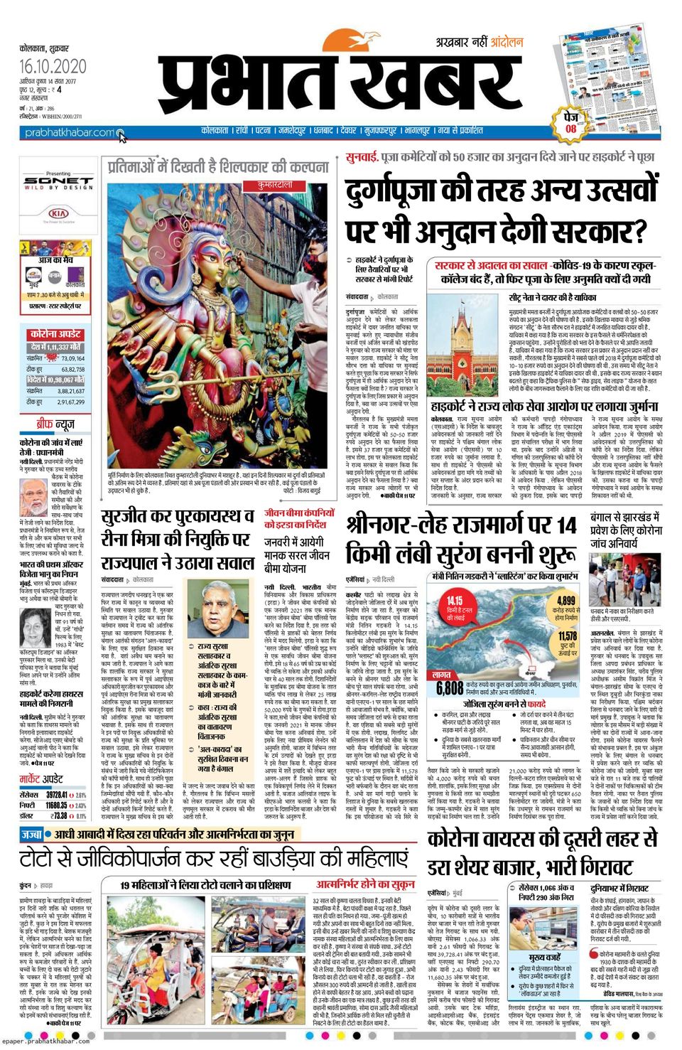 Prabhat Khabar KolkataOctober 16, 2020 Newspaper