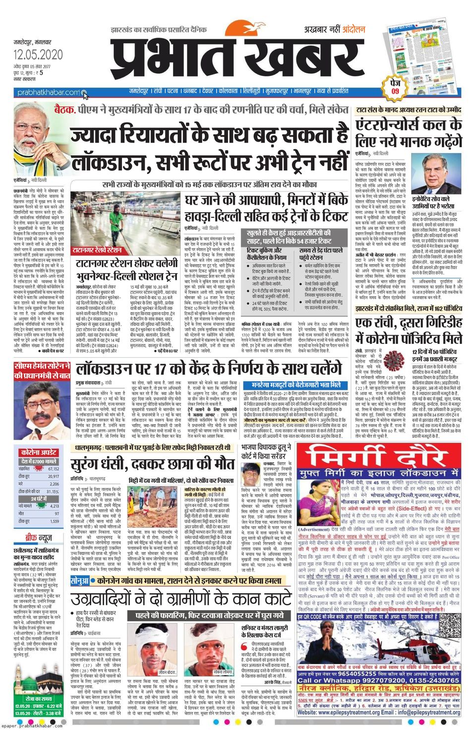 Prabhat Khabar JamshedpurMay 12, 2020 Newspaper