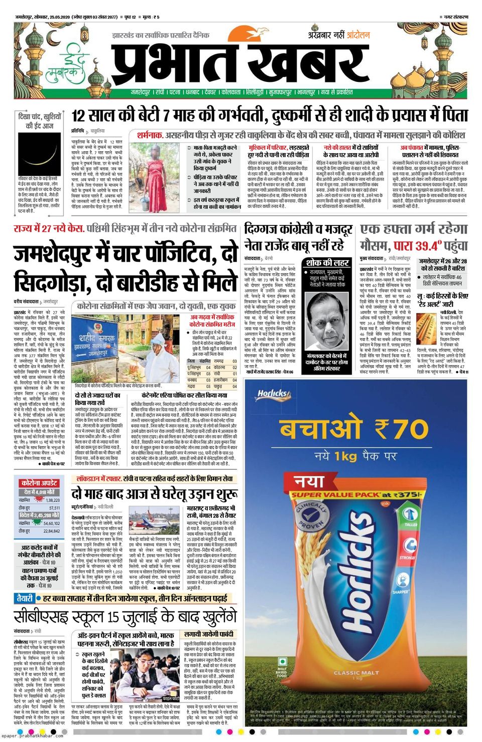 Prabhat Khabar JamshedpurMay 25, 2020 Newspaper