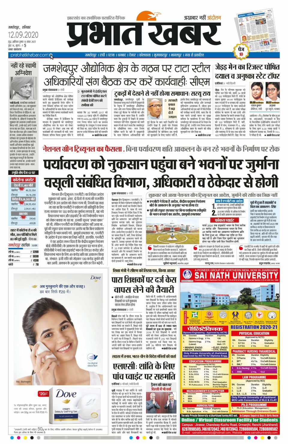 Prabhat Khabar JamshedpurSeptember 12, 2020 Newspaper