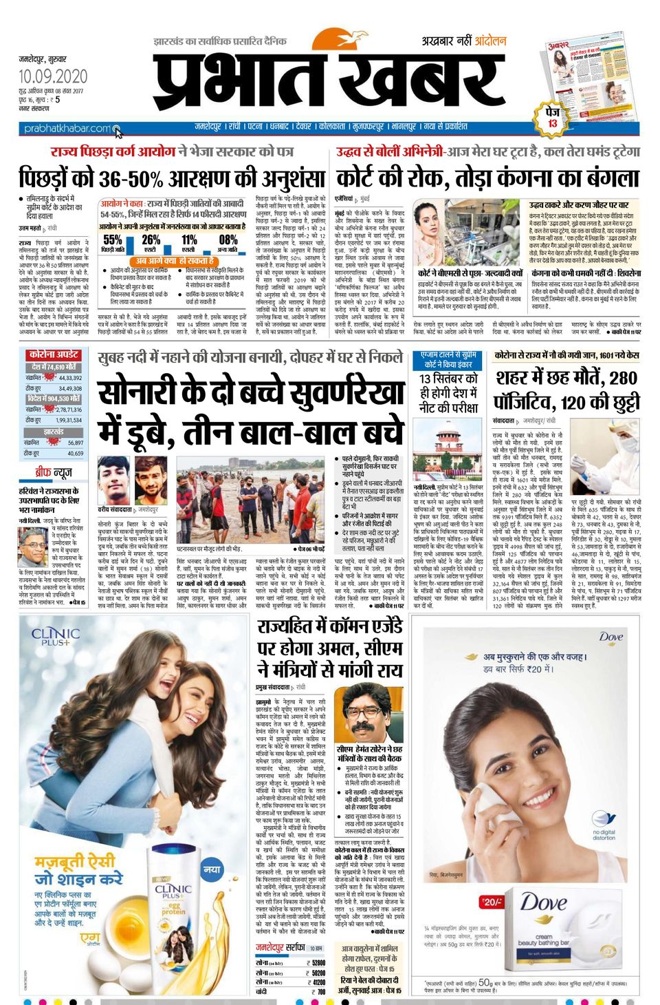 Prabhat Khabar JamshedpurSeptember 10, 2020 Newspaper