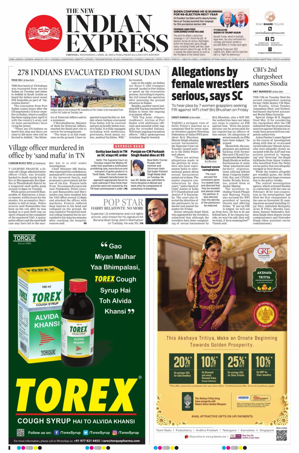 Get digital access to The New Indian Express Chennai - April 26, 2023 ...