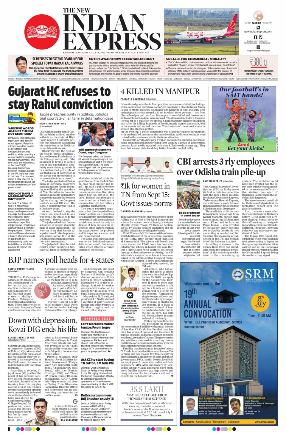 Get digital access to The New Indian Express Chennai - July 08, 2023 ...