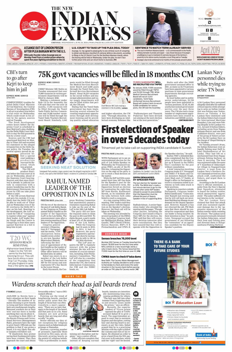 Get digital access to The New Indian Express Chennai - June 26, 2024 ...