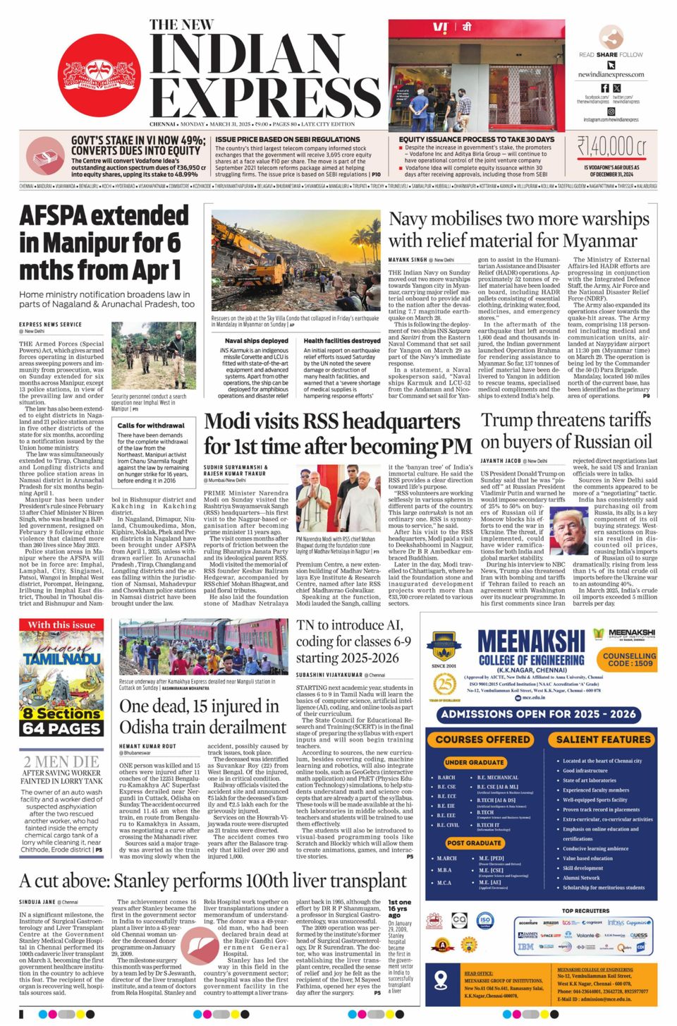 Get digital access to The New Indian Express Chennai - March 31, 2025 ...