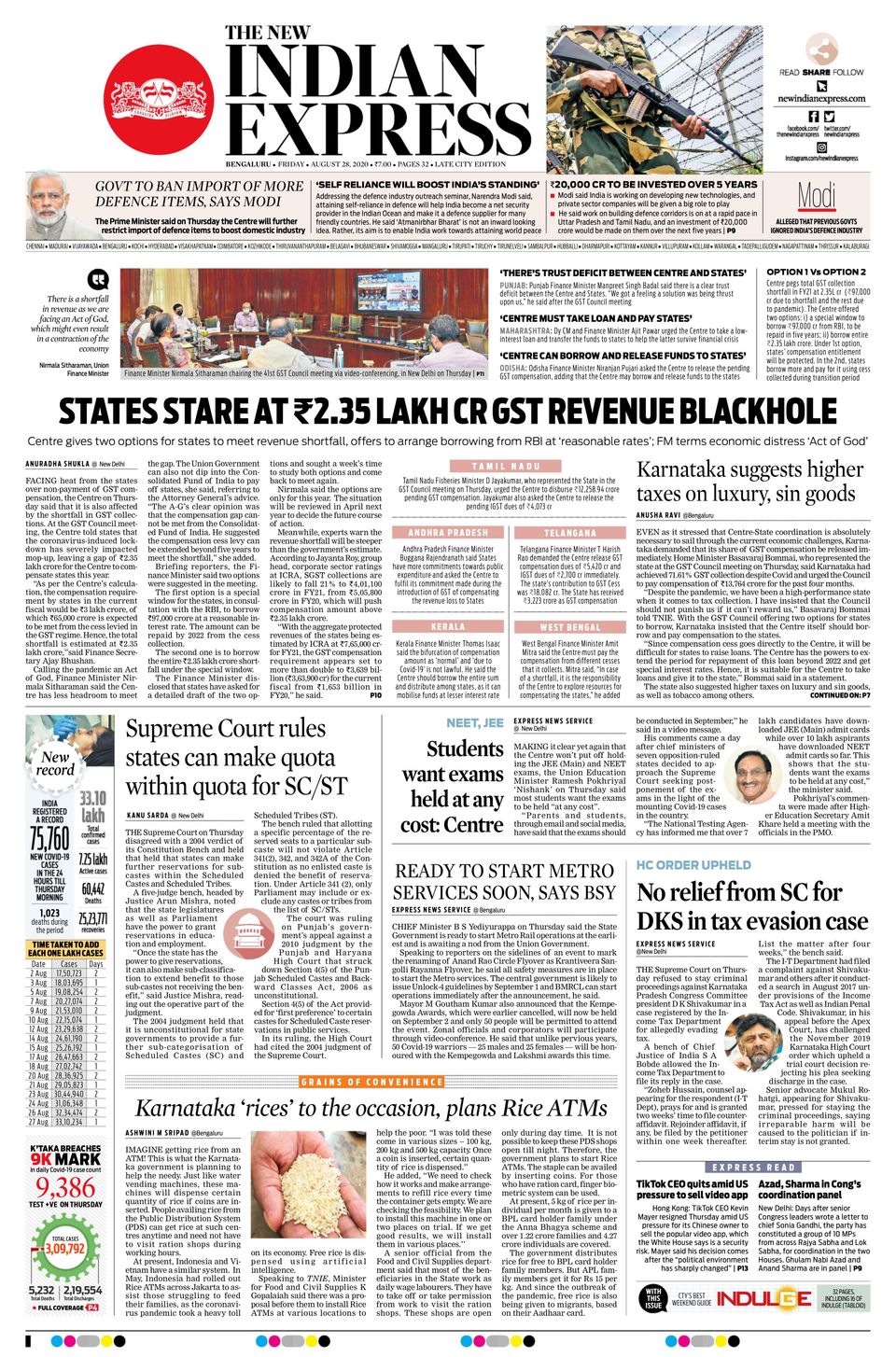The New Indian Express BengaluruAugust 28, 2020 Newspaper