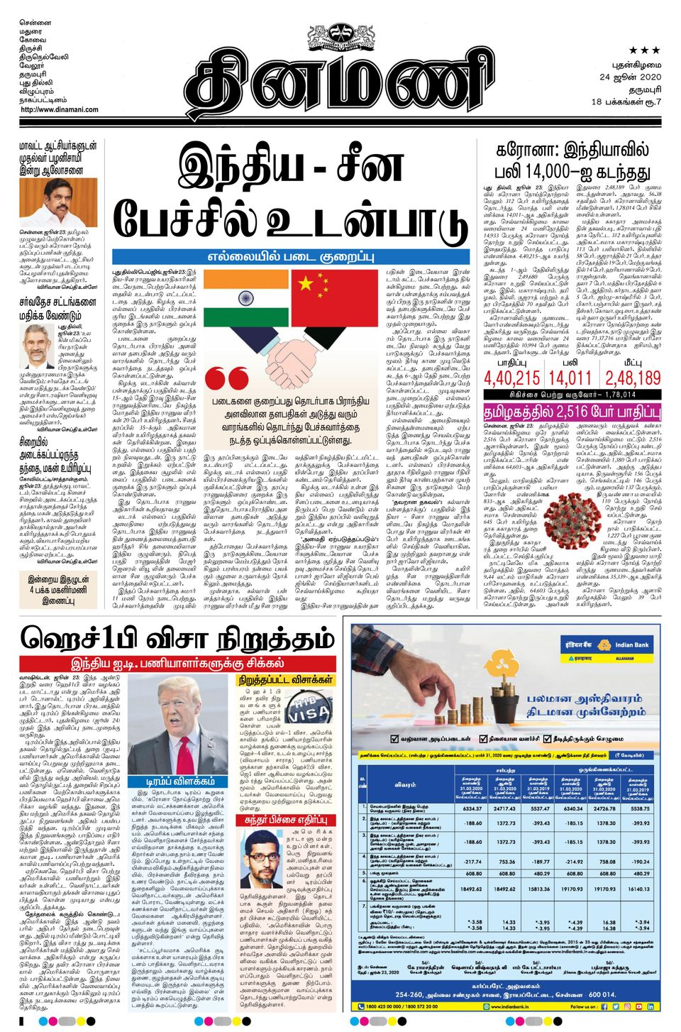 Dinamani SalemJune 24, 2020 Newspaper Get your Digital Subscription