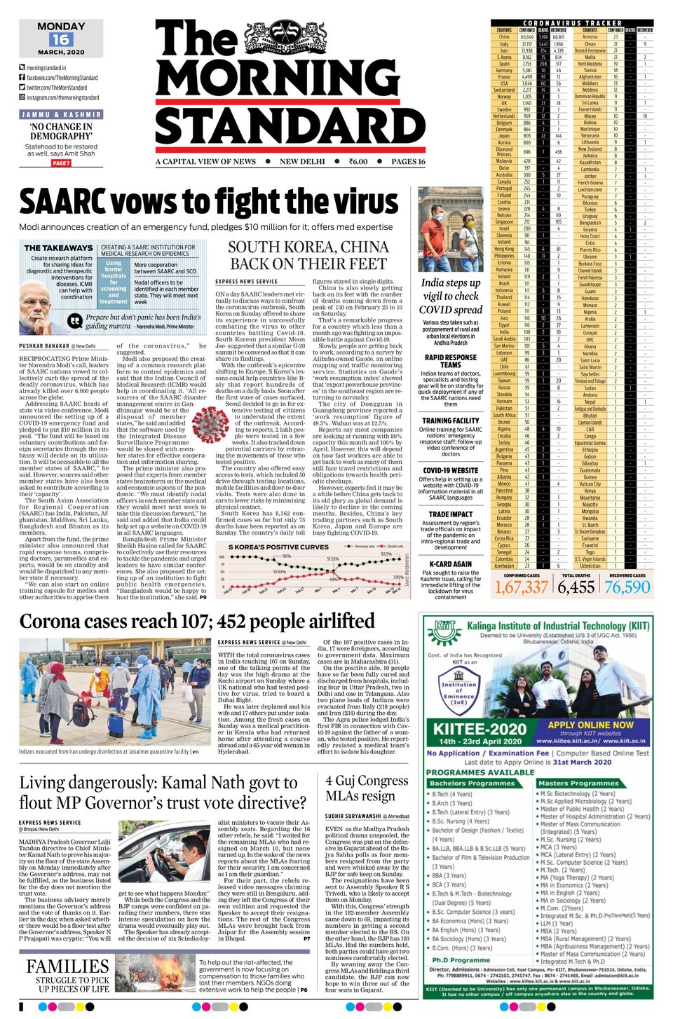 The Morning StandardMarch 16,2020 Newspaper Get your Digital