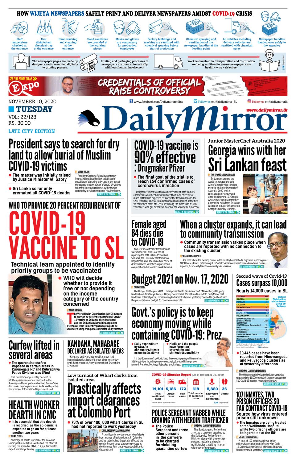 Daily Mirror Sri LankaNovember 10, 2020 Newspaper